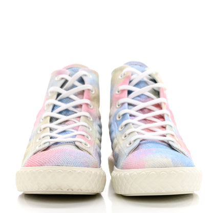 Chanel Printed Fabric Quilted High Top Sneakers 38.5 Green Pink Blue 2 of 13