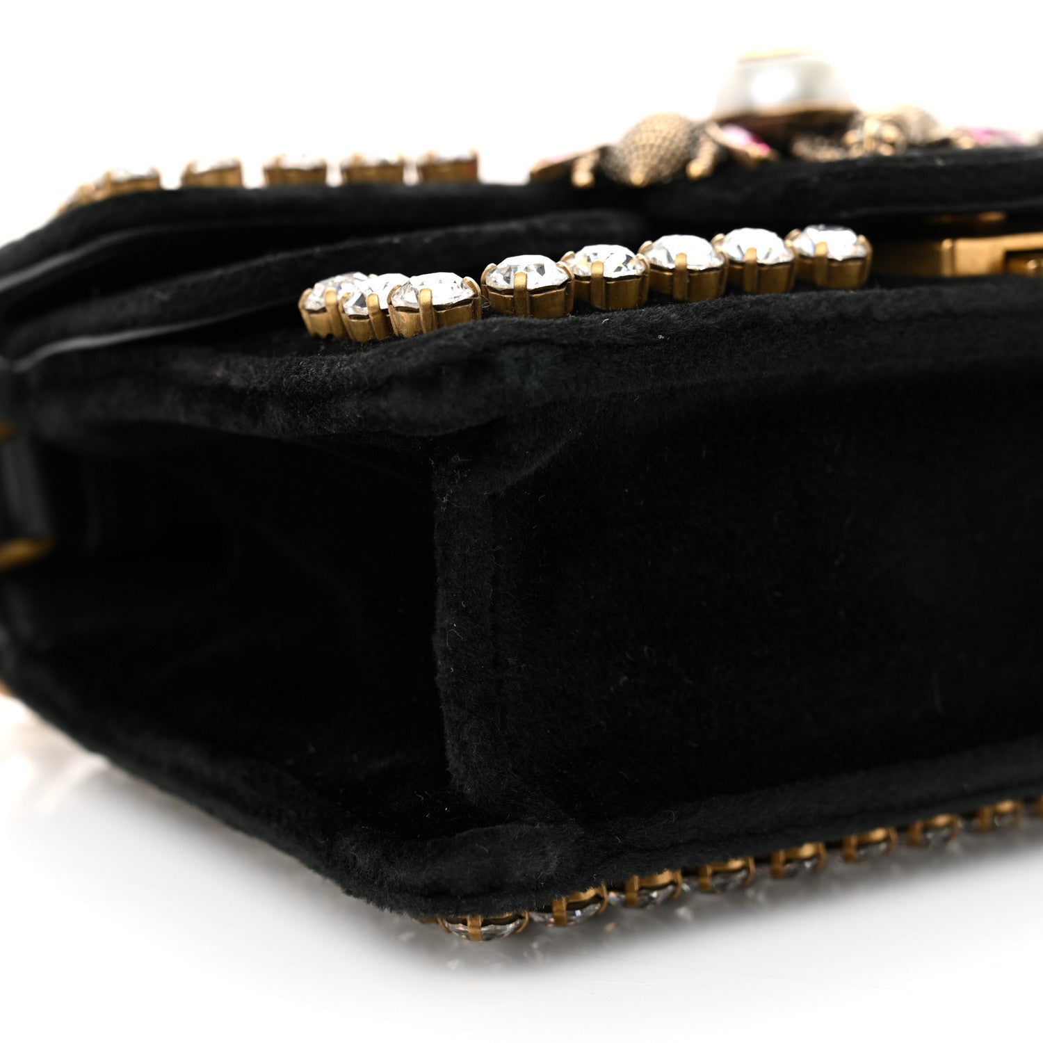 Gucci Velvet Crystal Mini Bee Broadway Shoulder Bag Black 9 of 11