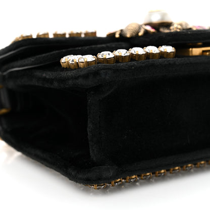 Gucci Velvet Crystal Mini Bee Broadway Shoulder Bag Black 9 of 11