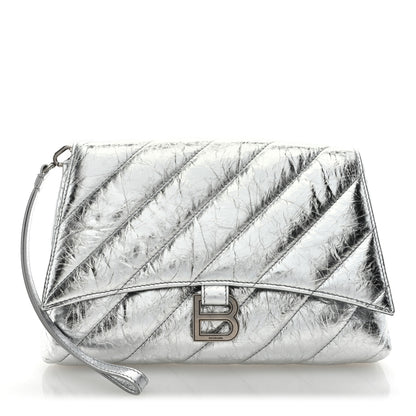 Balenciaga Metallic Calfskin Quilted Medium Crush Pochette Clutch Silver 1 of 6