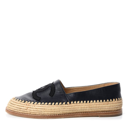 Chanel Lambskin Grosgrain Espadrilles 41 Navy Black 1 of 8