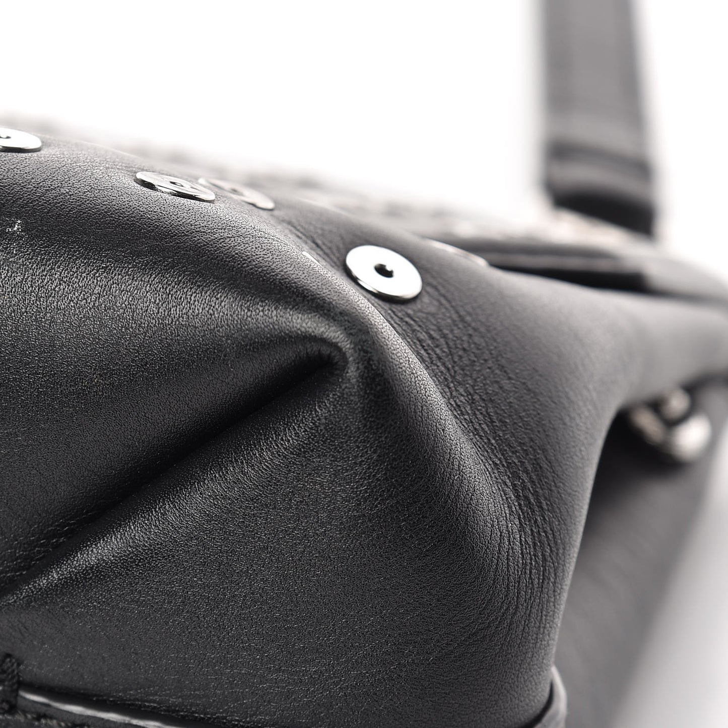 Lambskin Small Eyelets Marion Tote Black Silver Hardware