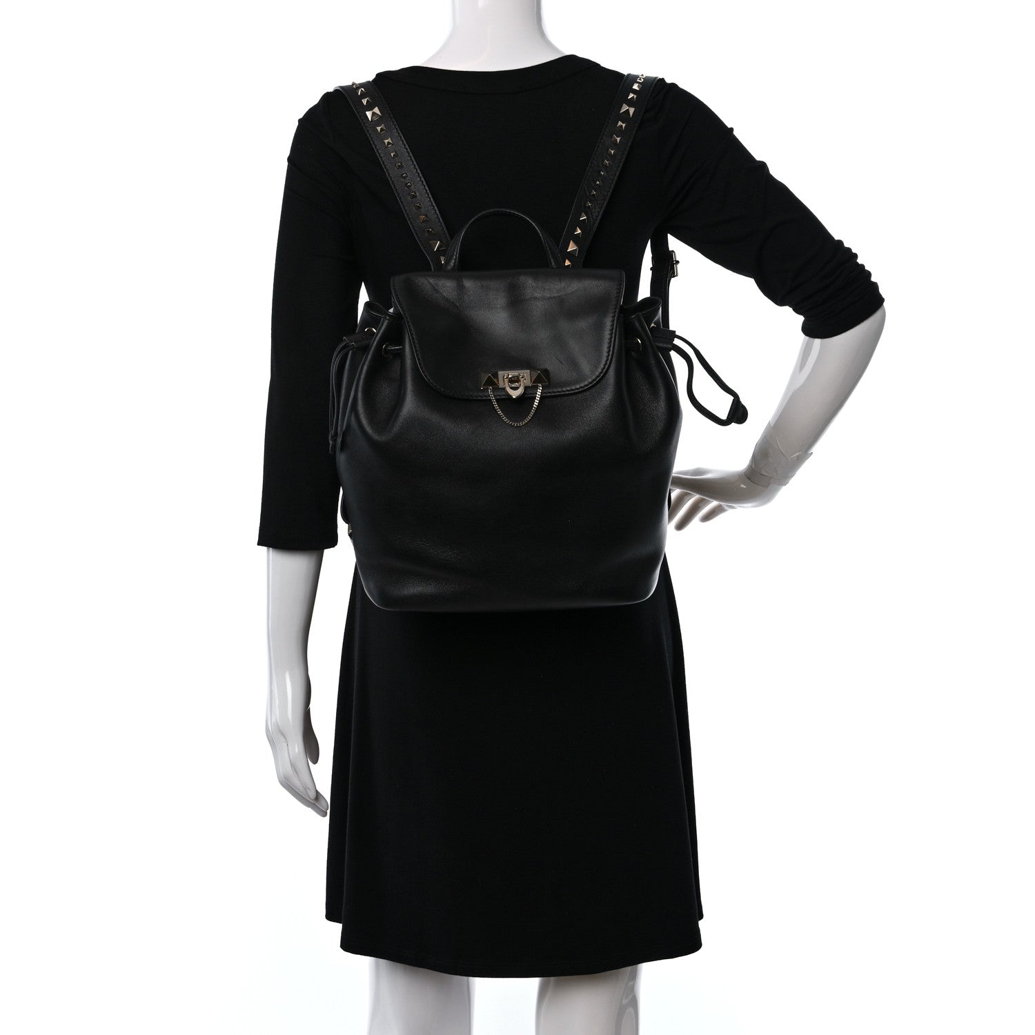 Valentino Garavani Vitello Rockstud Demilune Backpack Black 2 of 8