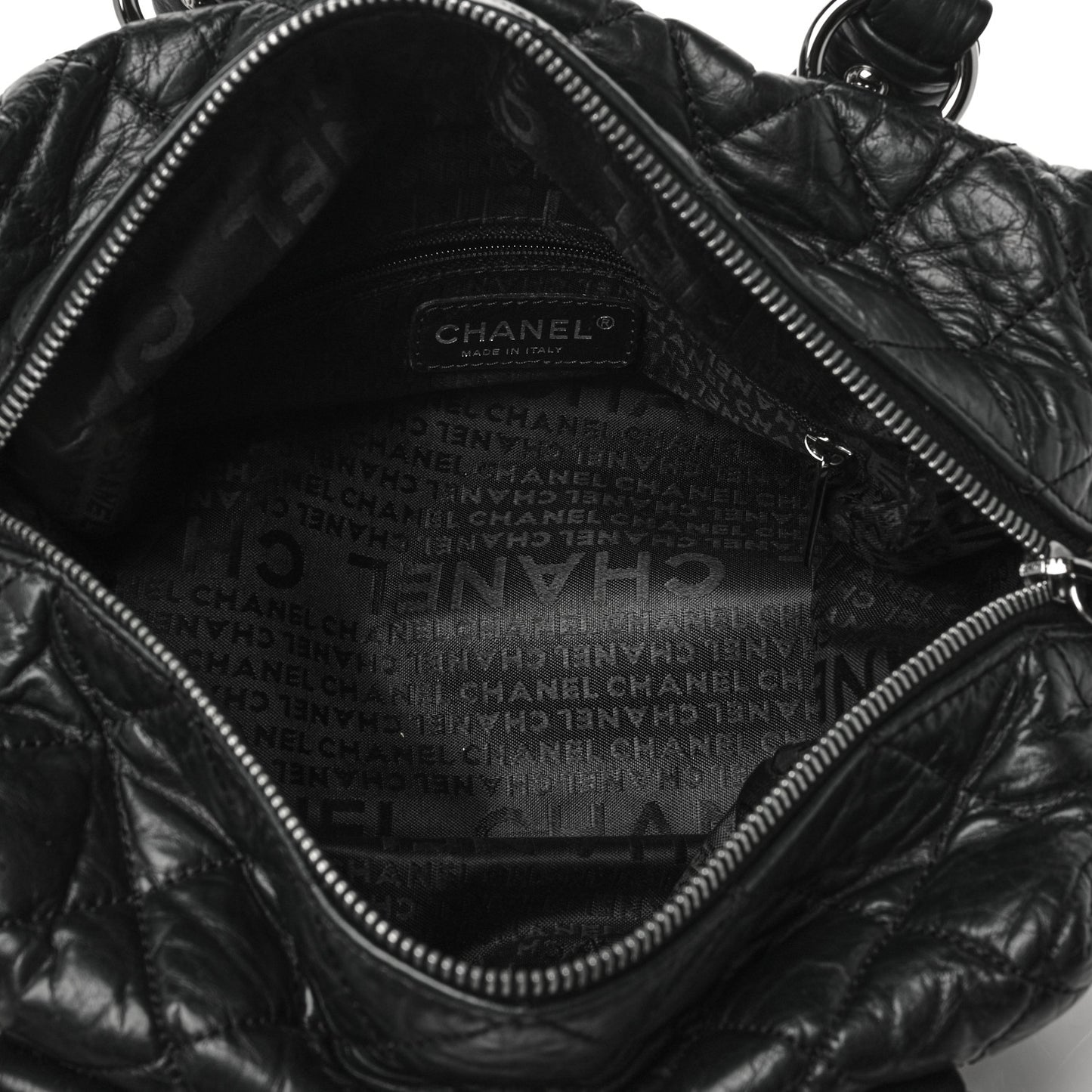 Distressed Lambskin Small Lady Braid Tote Black