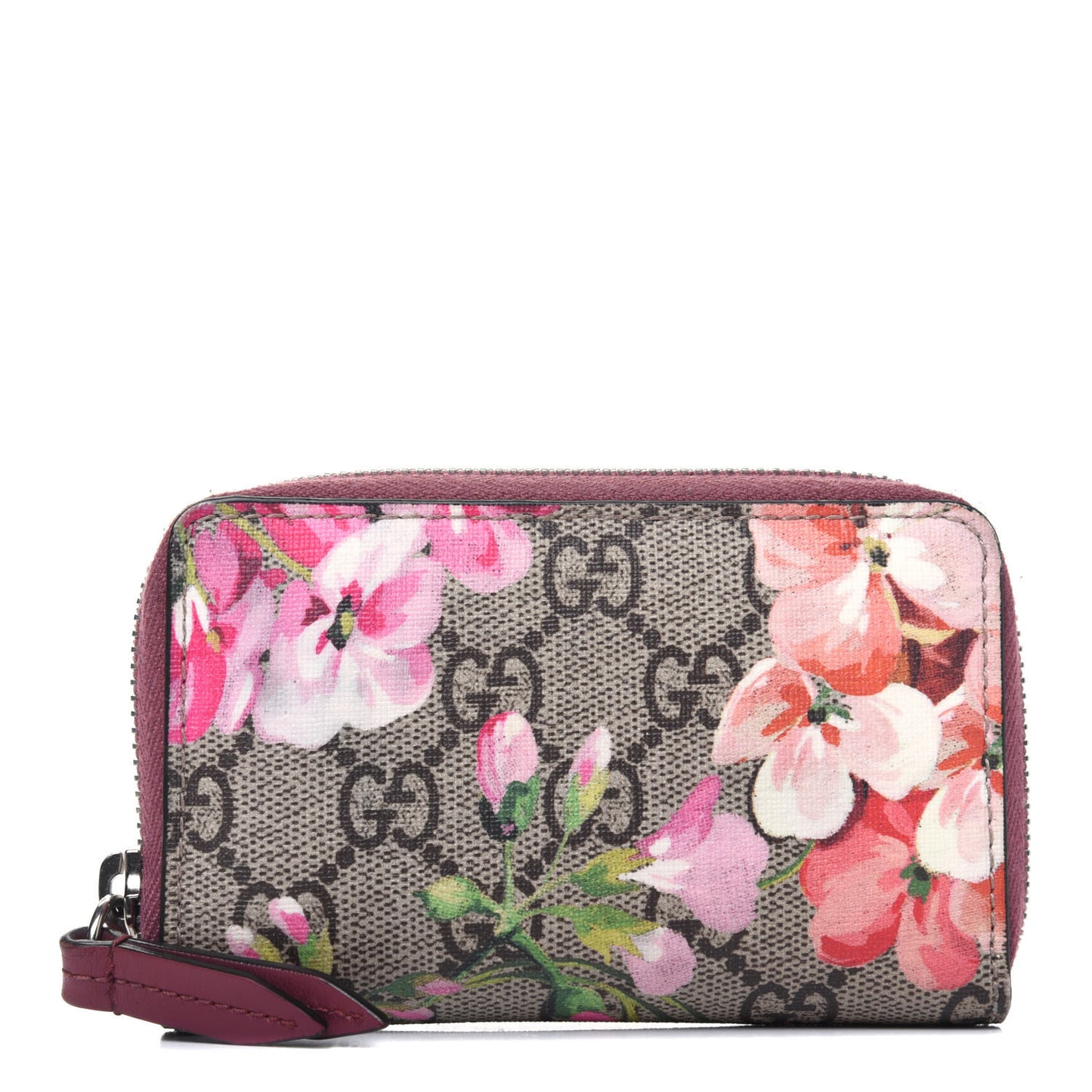 GG Supreme Monogram Blooms Zip Around Card Case Wallet Beige Multicolor Dry Rose