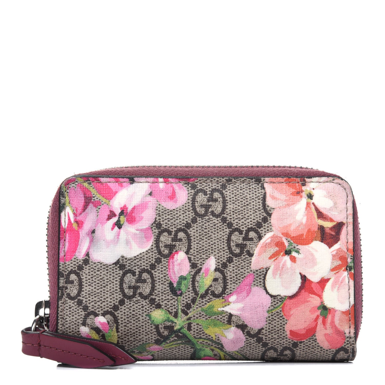 Gucci GG Supreme Monogram Blooms Zip Around Card Case Wallet Beige Multicolor Dry Rose 1 of 11