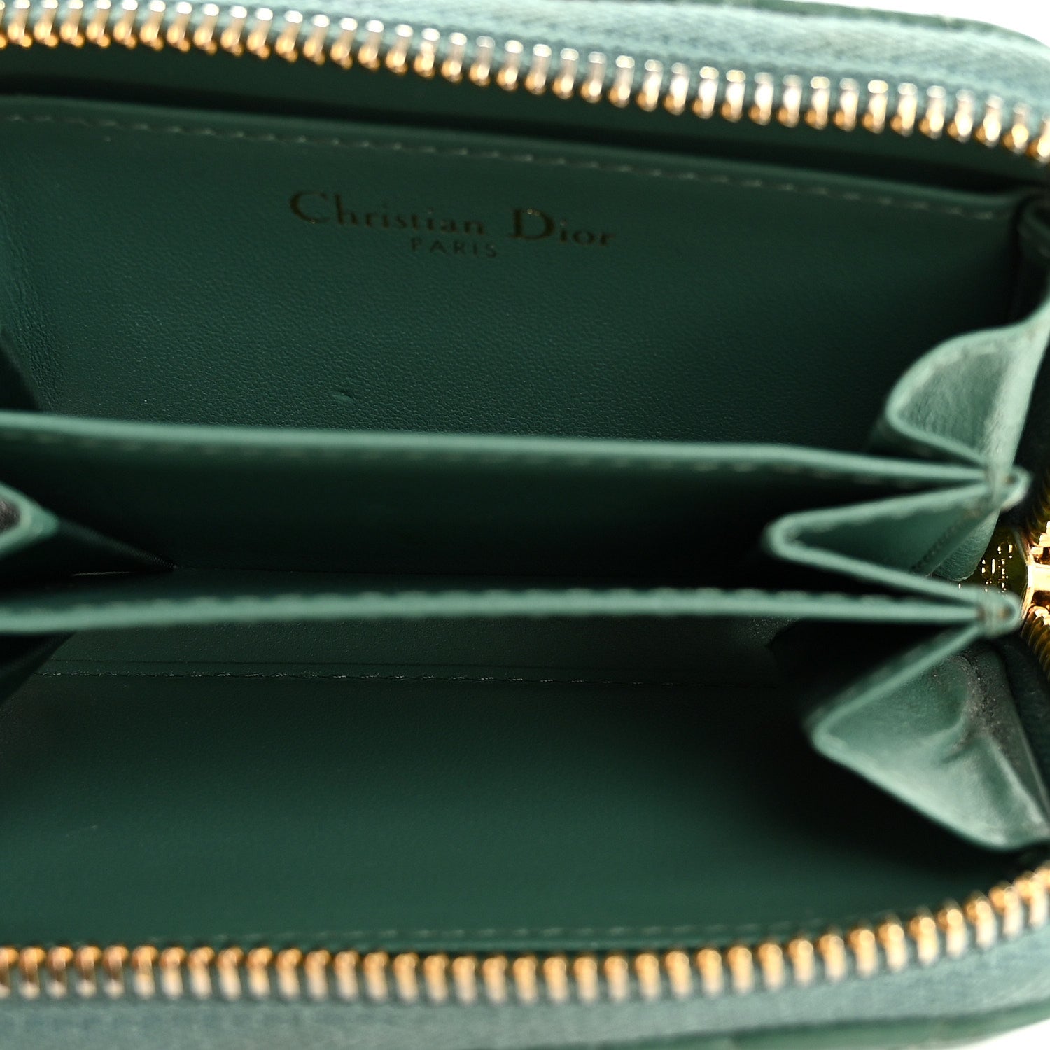 Christian Dior Grained Calfskin Supple Cannage Caro Scarlet Zipped Wallet Vert Tundra 5 of 8