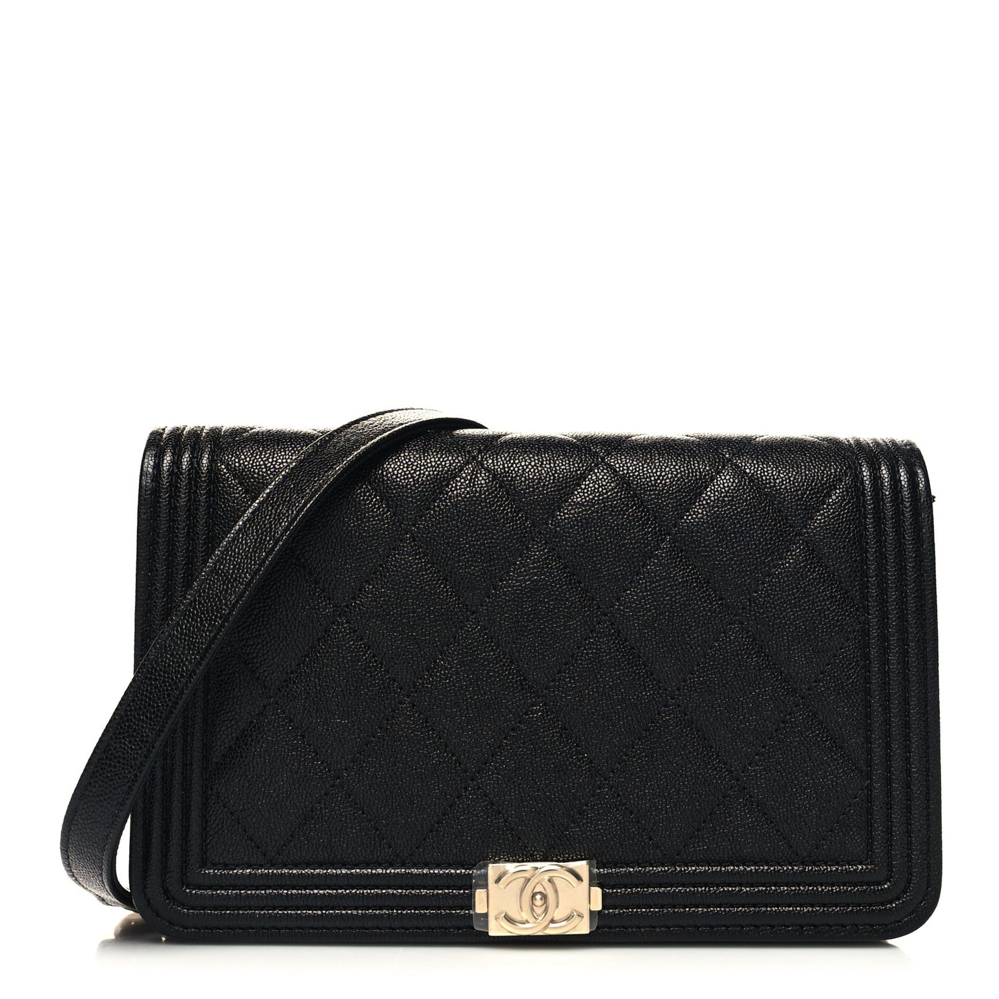 Caviar Quilted Boy Wallet On Chain WOC Black