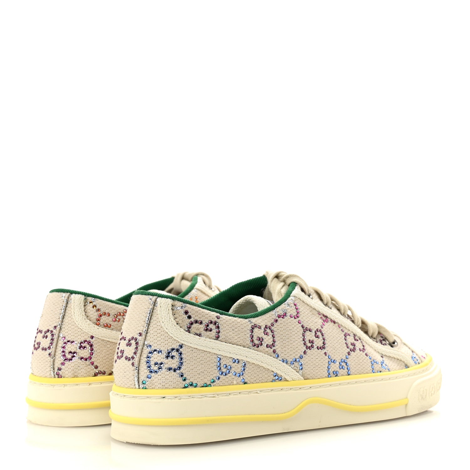 Gucci Canvas Lame Crystal GG Monogram Womens 1977 Tennis Sneakers 36 Gardenia Silver Mystic White 5 of 12