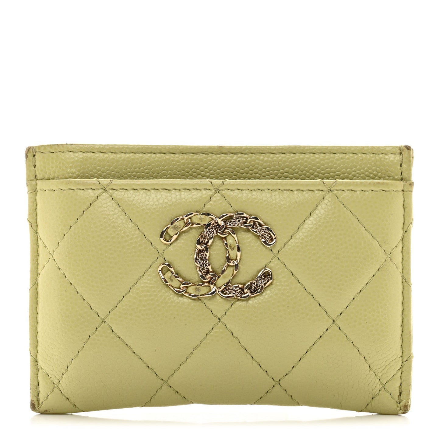 Caviar Quilted French New Wave Card Holder Light Green