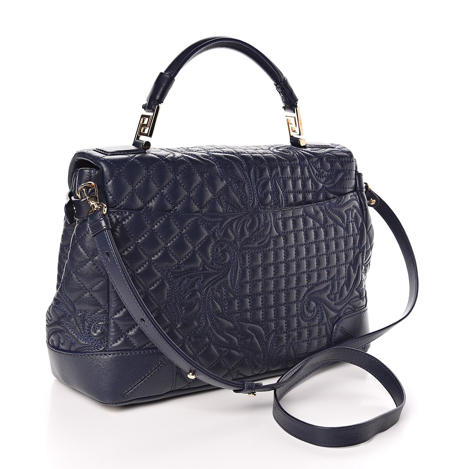 Versace Barocco Quilted Nappa Altea Vanitas Satchel Blue 3 of 13