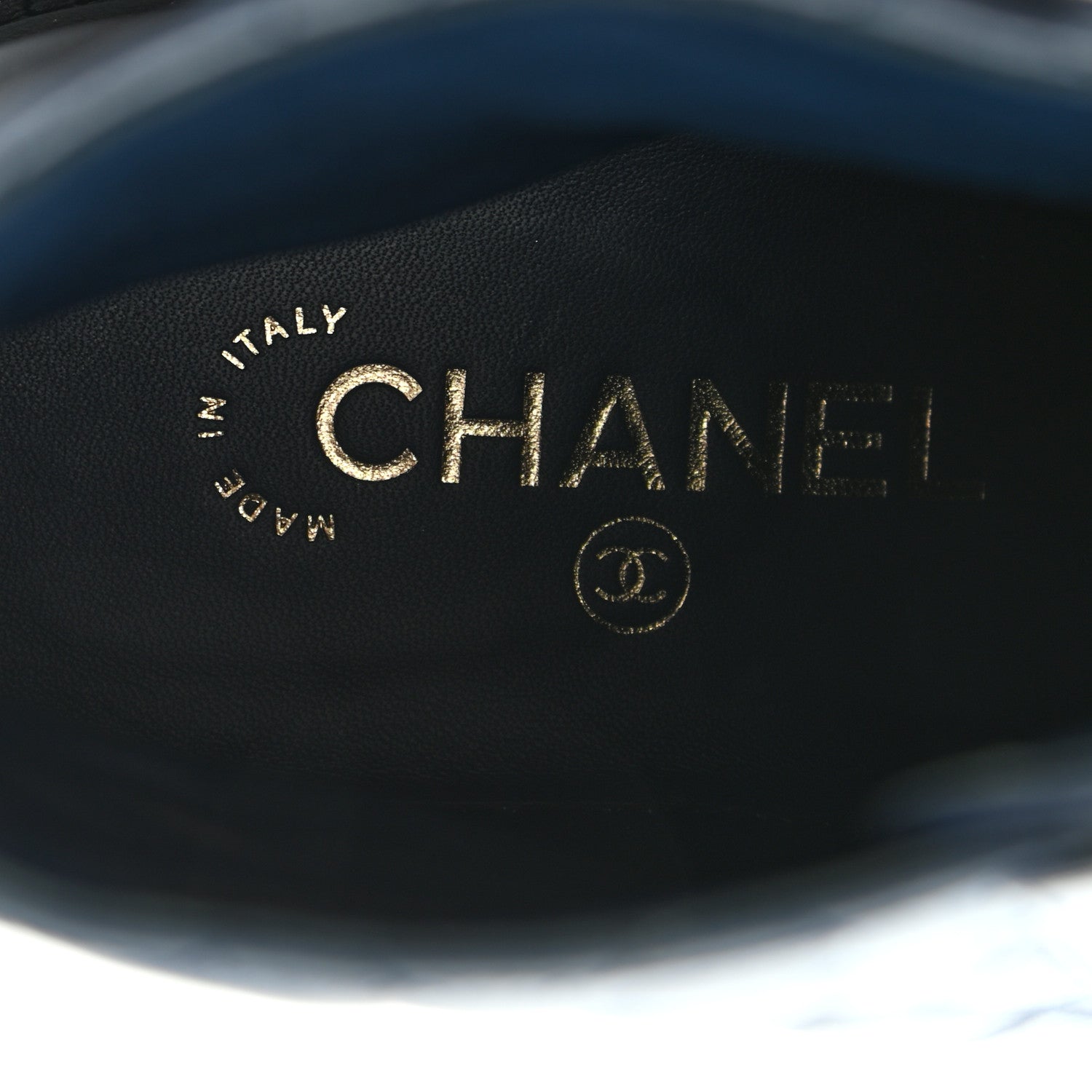 Chanel Lambskin Calfskin Quilted Lace Up Combat Boots 39 Navy 7 of 8