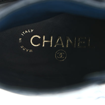 Chanel Lambskin Calfskin Quilted Lace Up Combat Boots 39 Navy 7 of 8