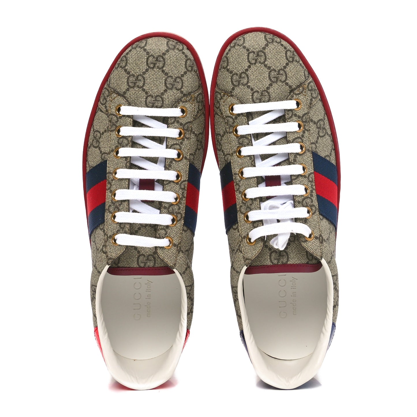 GG Supreme Monogram Ayers Web Mens New Ace Sneakers 9.5 Beige Ebony Red