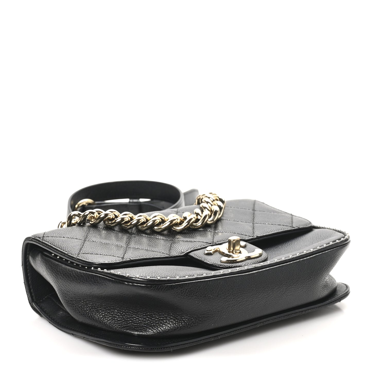 Caviar Quilted Small Studded Flap Black