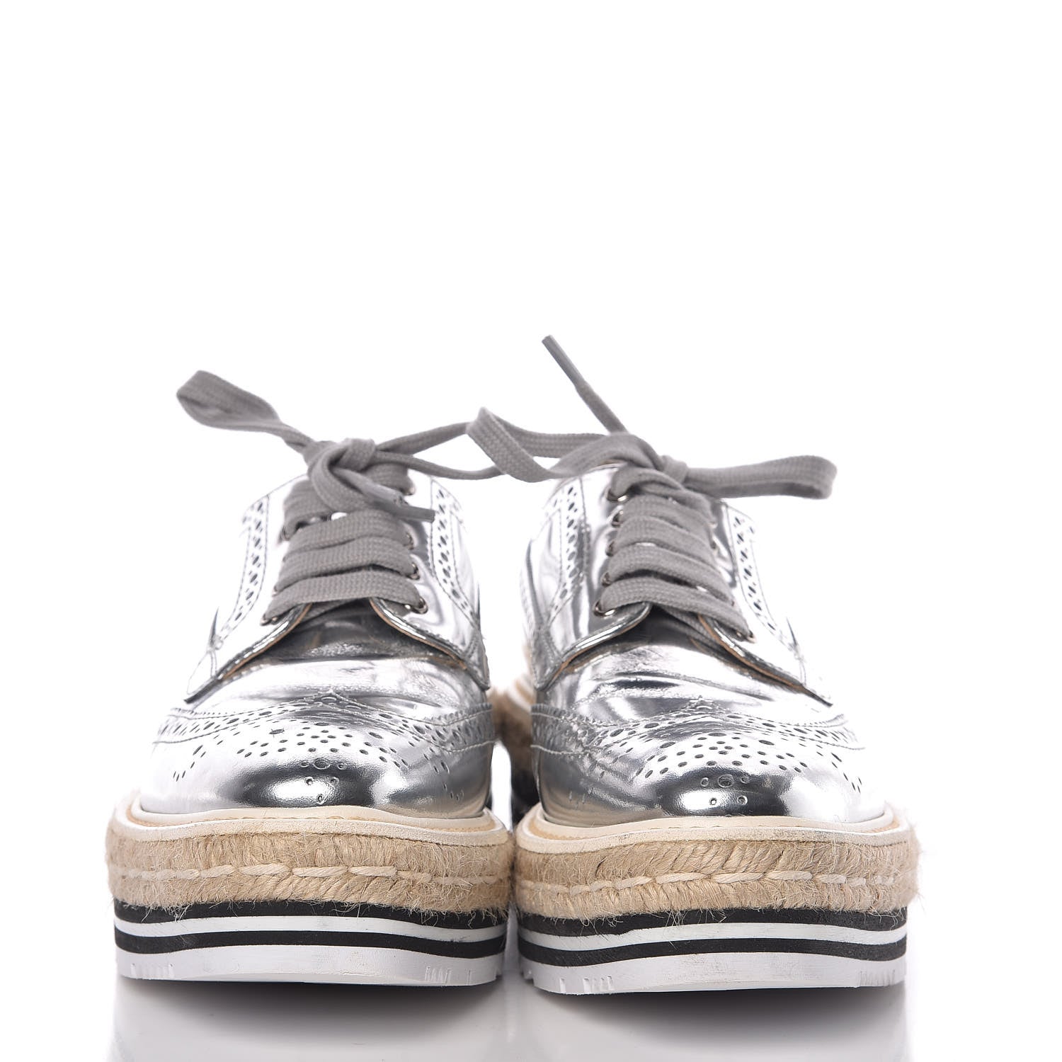 Prada Metallic Calfskin Platform Oxfords 36.5 Argento 2 of 11