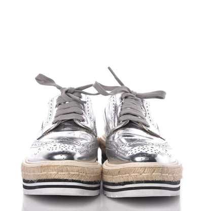 Prada Metallic Calfskin Platform Oxfords 36.5 Argento 2 of 11