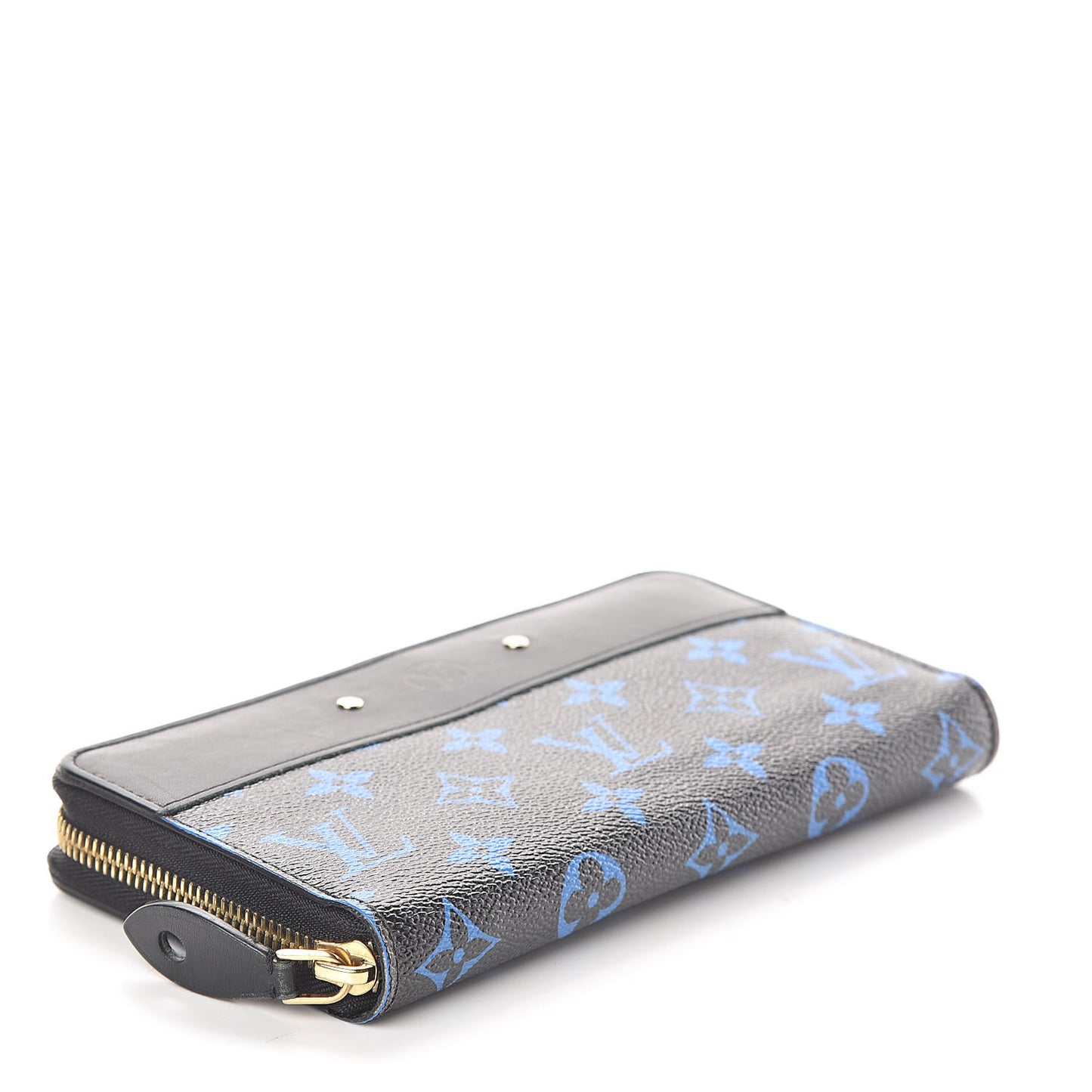 Calfskin Colored Monogram Zippy Wallet Blue Black