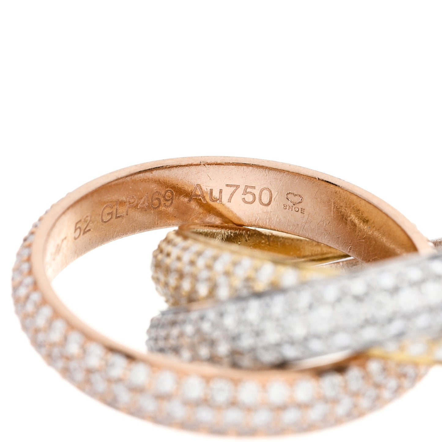 18K White Yellow Pink Gold Diamond MM Trinity Full Paved Ring 52 6