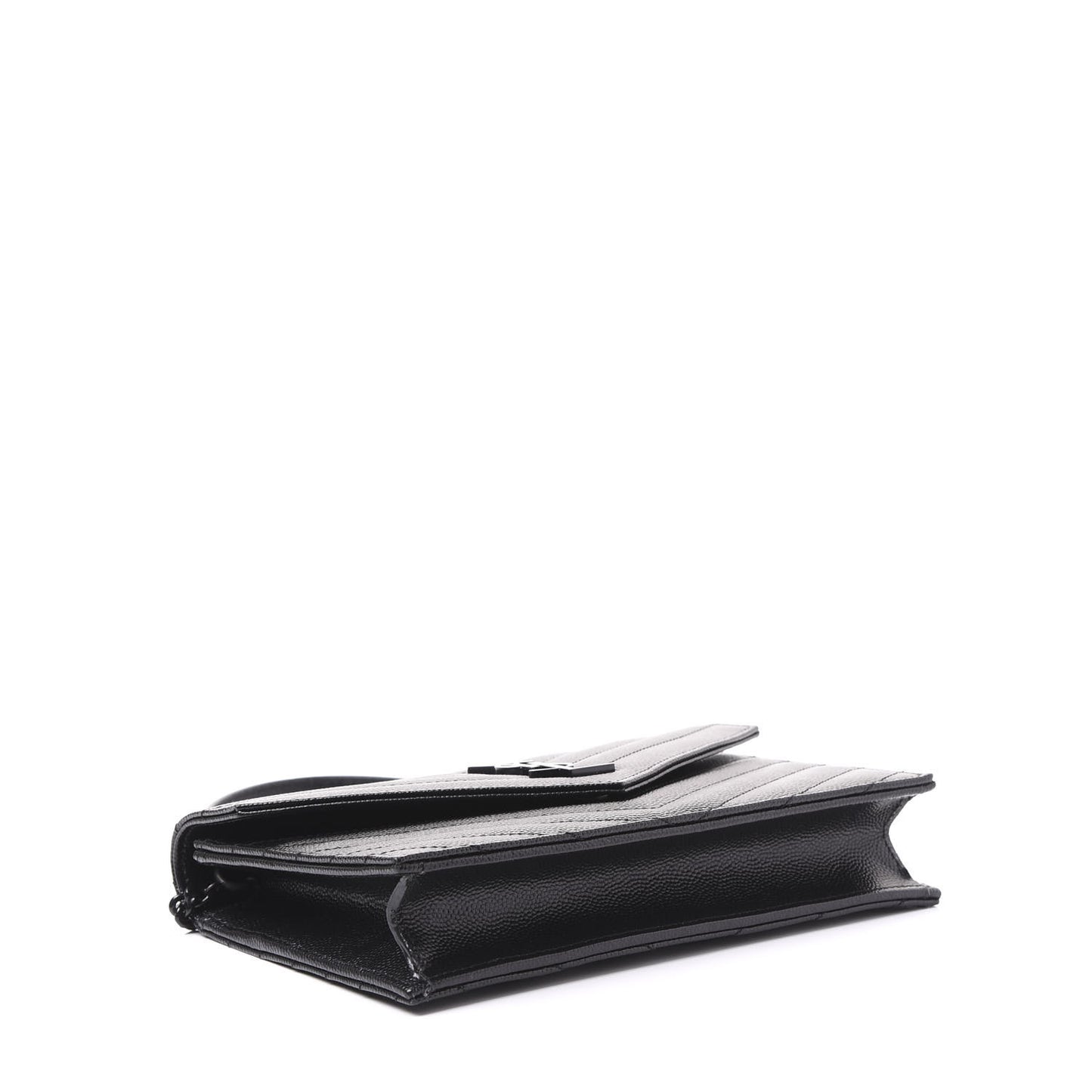 Grain De Poudre Matelasse Chevron Monogram Envelope Chain Wallet Black