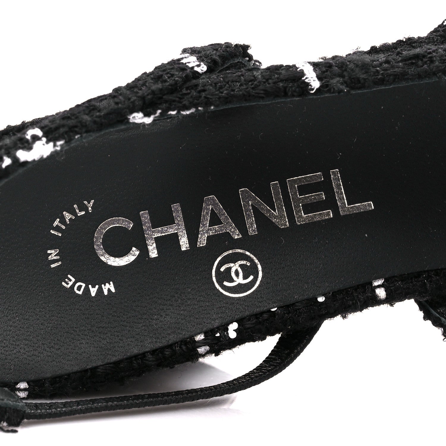Chanel Tweed Sequins Corduroy Cap Toe CC Slingback Pumps 38 Black White 7 of 9