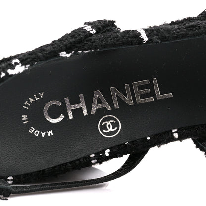 Chanel Tweed Sequins Corduroy Cap Toe CC Slingback Pumps 38 Black White 7 of 9