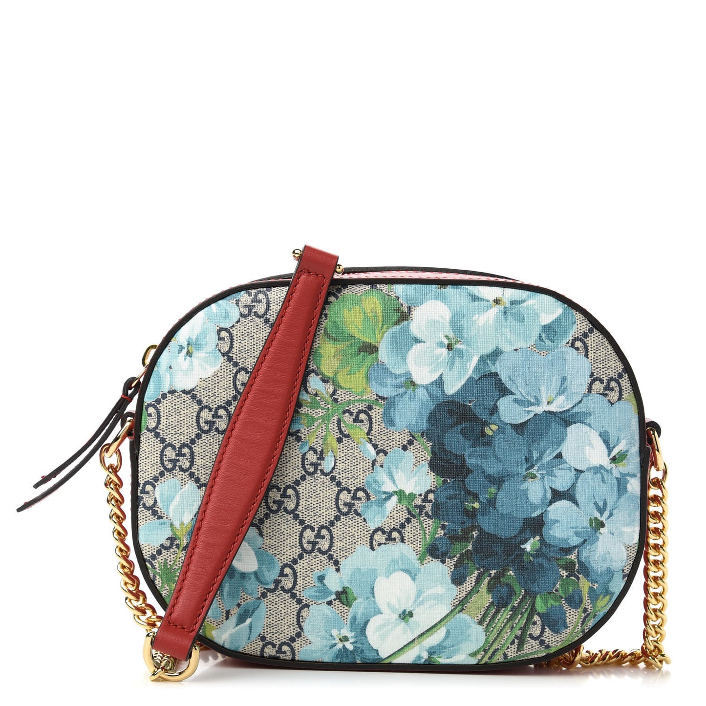 GG Supreme Monogram Blooms Mini Chain Shoulder Bag Beige Blue Navy Hibiscus Red
