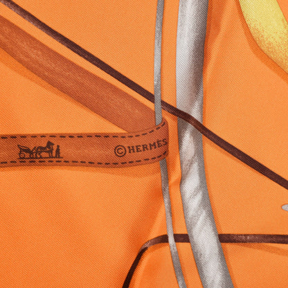 Hermes Silk Attrape Tes Reves Scarf 90 Orange Vif Cognac Taupe 4 of 6