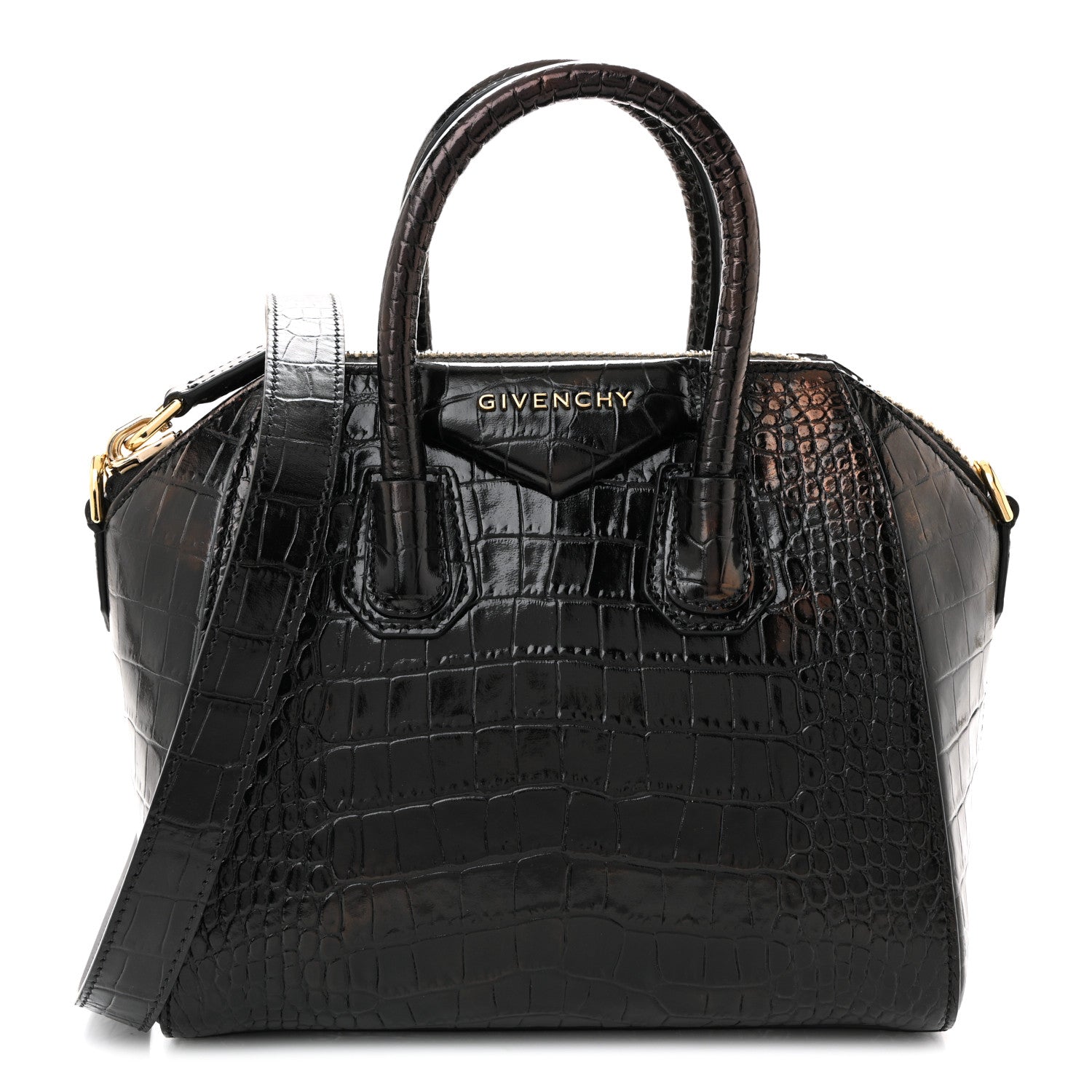 Givenchy Calfskin Crocodile Embossed Mini Antigona Black 1 of 11