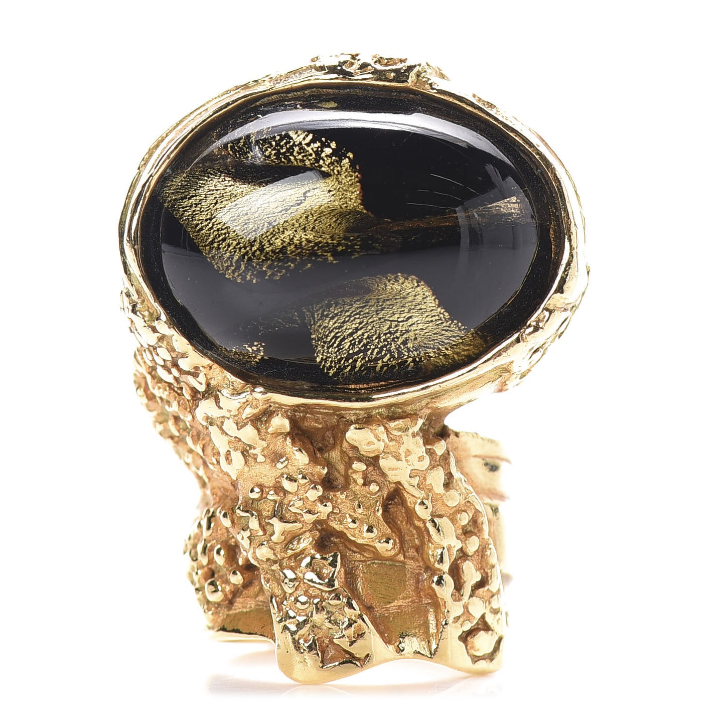 Glass Cabochon Arty Ovale Ring 6 Black Gold