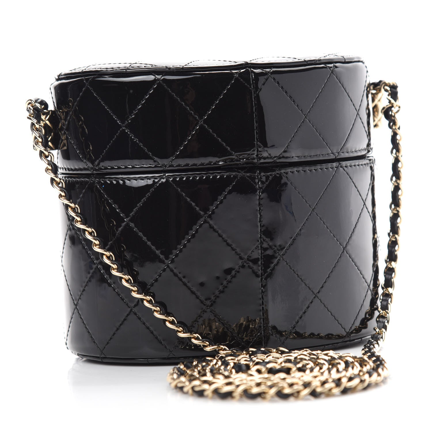 Chanel Patent Quilted Round Small Vanity With Chain Black 3 of 11