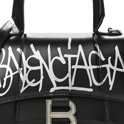 Balenciaga Box Calfskin Graffiti Logo Hourglass Top Handle Bag XS Black Silver 7 of 10
