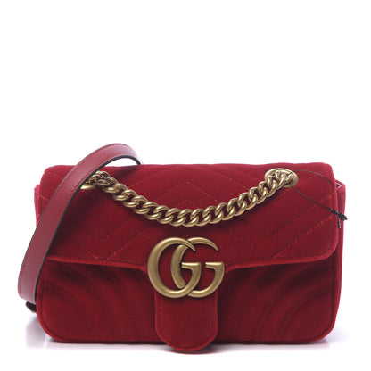 Gucci Velvet Matelasse Mini GG Marmont Shoulder Bag Hibiscus Red 1 of 9