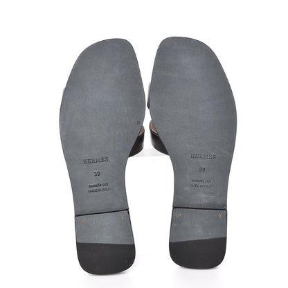 Hermes Box Calfskin Oran Sandals 39 Black 5 of 10