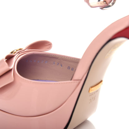 Gucci Patent Crystal GG Bow Sadie Spike Ankle Strap d'Orsay Platform High Heel Pumps 37.5 Perfect Pink 10 of 11