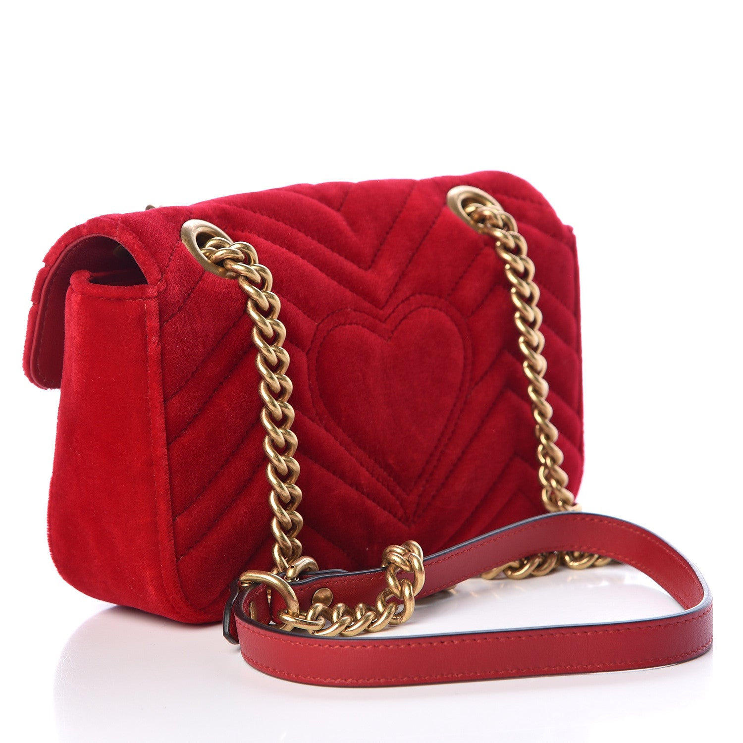 Gucci Velvet Matelasse Mini GG Marmont Shoulder Bag Hibiscus Red 3 of 12