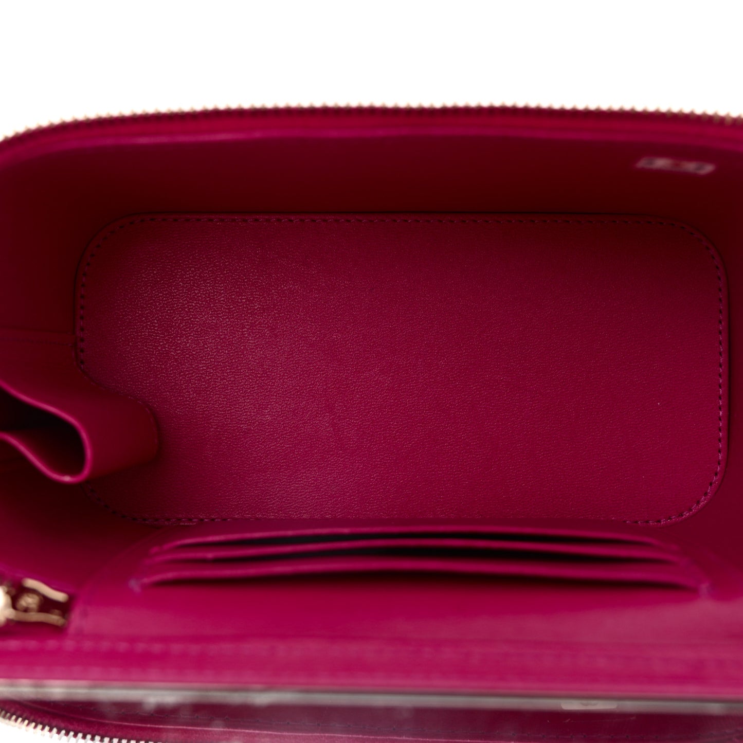 Lambskin Quilted Small Charming Top Handle Vanity Case With Chain Dark Pink