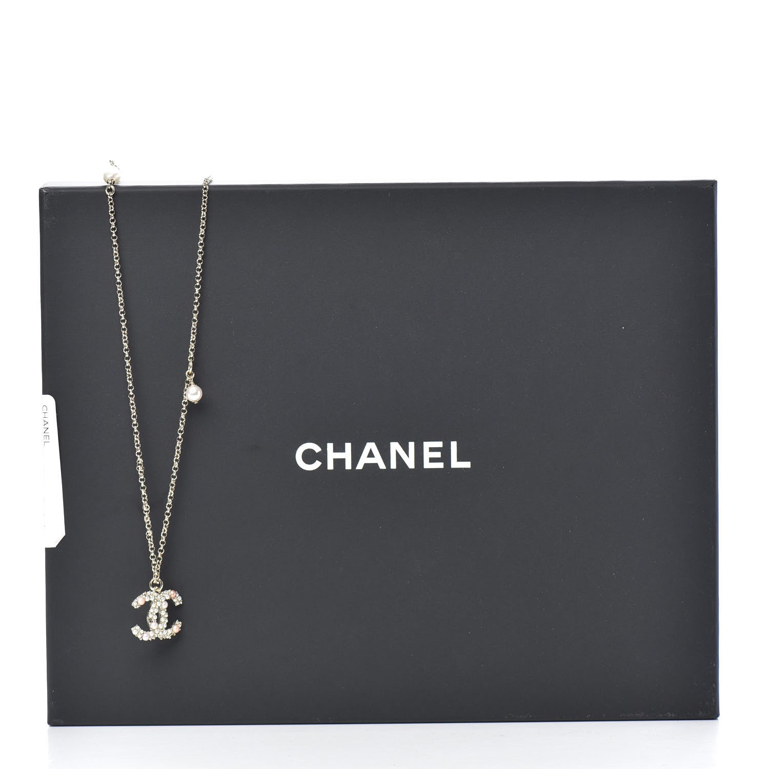 Chanel Crystal Pearl CC Pendant Necklace Gold Pink 5 of 5