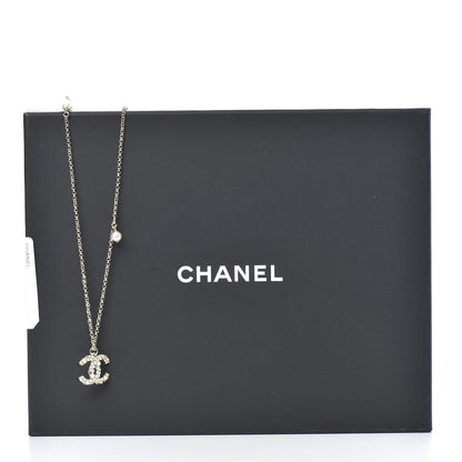 Chanel Crystal Pearl CC Pendant Necklace Gold Pink 5 of 5