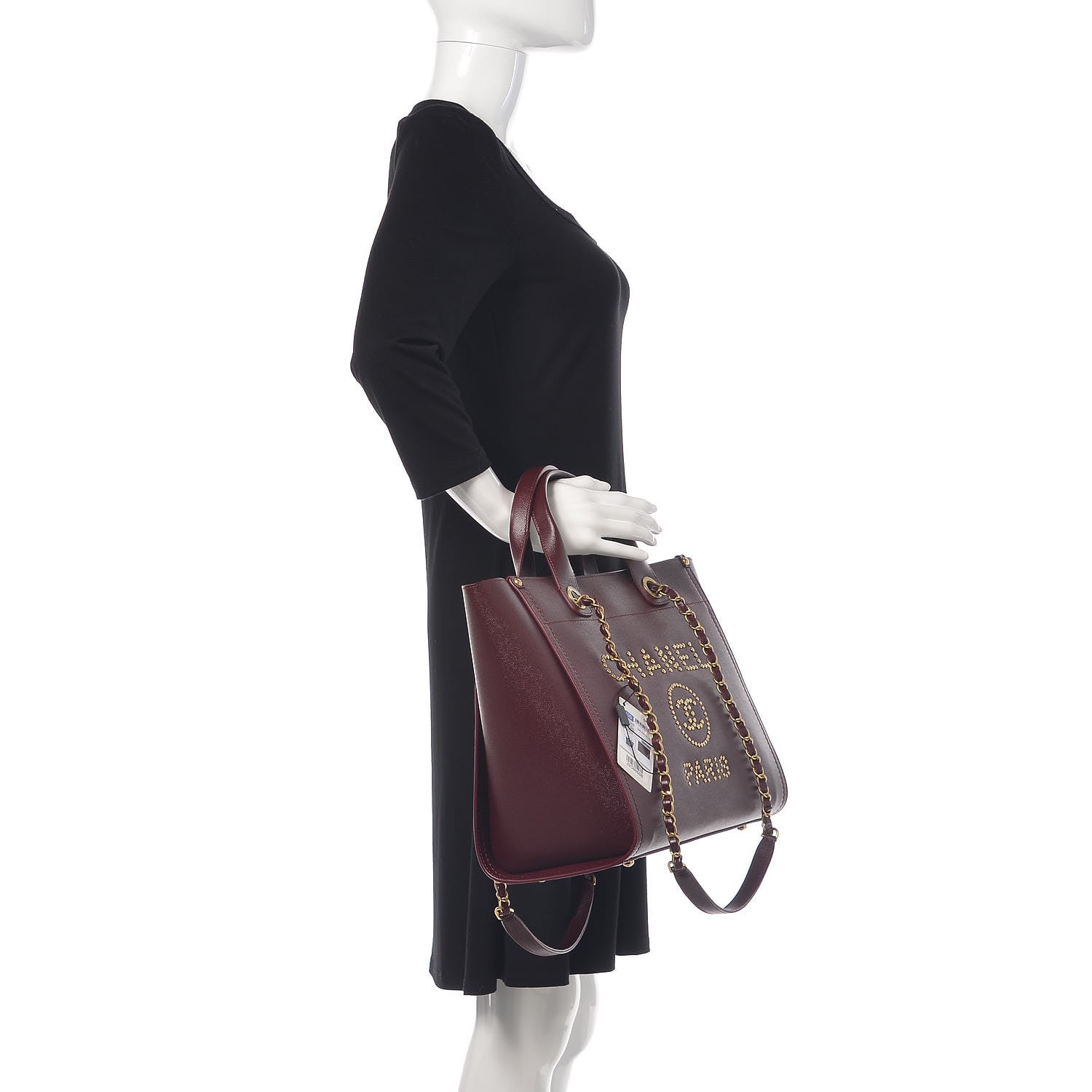 Chanel Caviar Small Studded Deauville Tote Burgundy 2 of 11