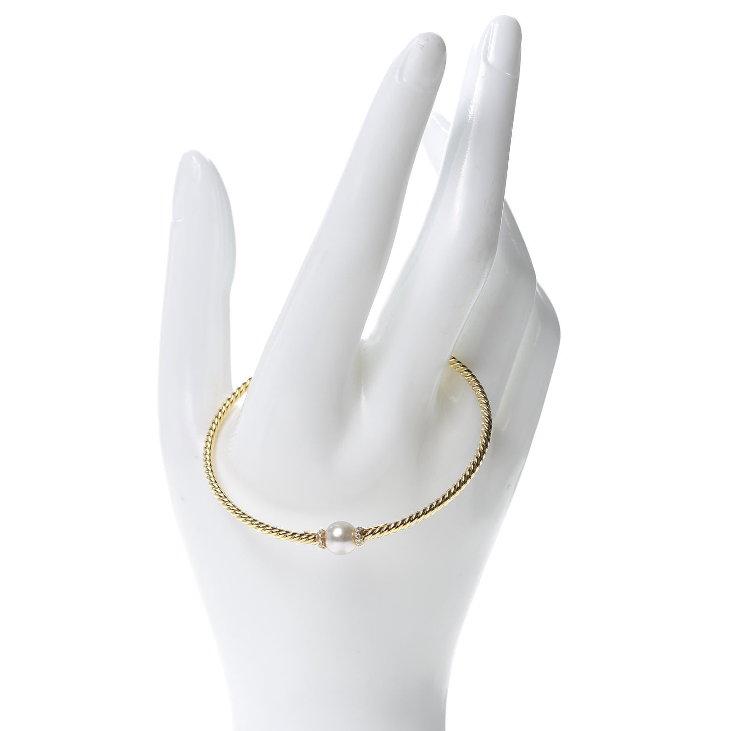 David Yurman 18K Yellow Gold Diamond Pearl 7mm Solari Station Bracelet 2 of 5