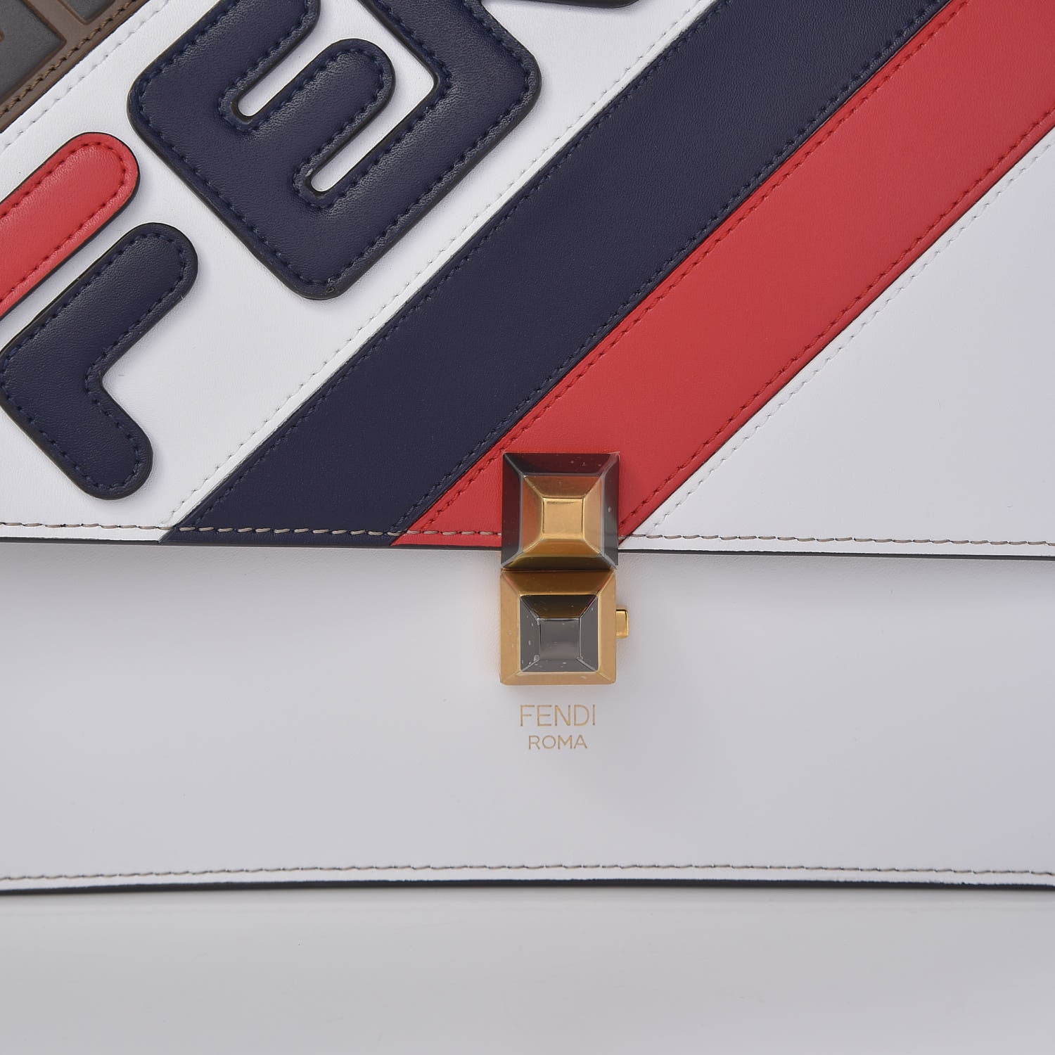 Fendi X FILA Vitello Liberty Mania Bi-Color FF 1974 Embossed Kan I Shoulder Bag White Nebula Multicolor 9 of 9
