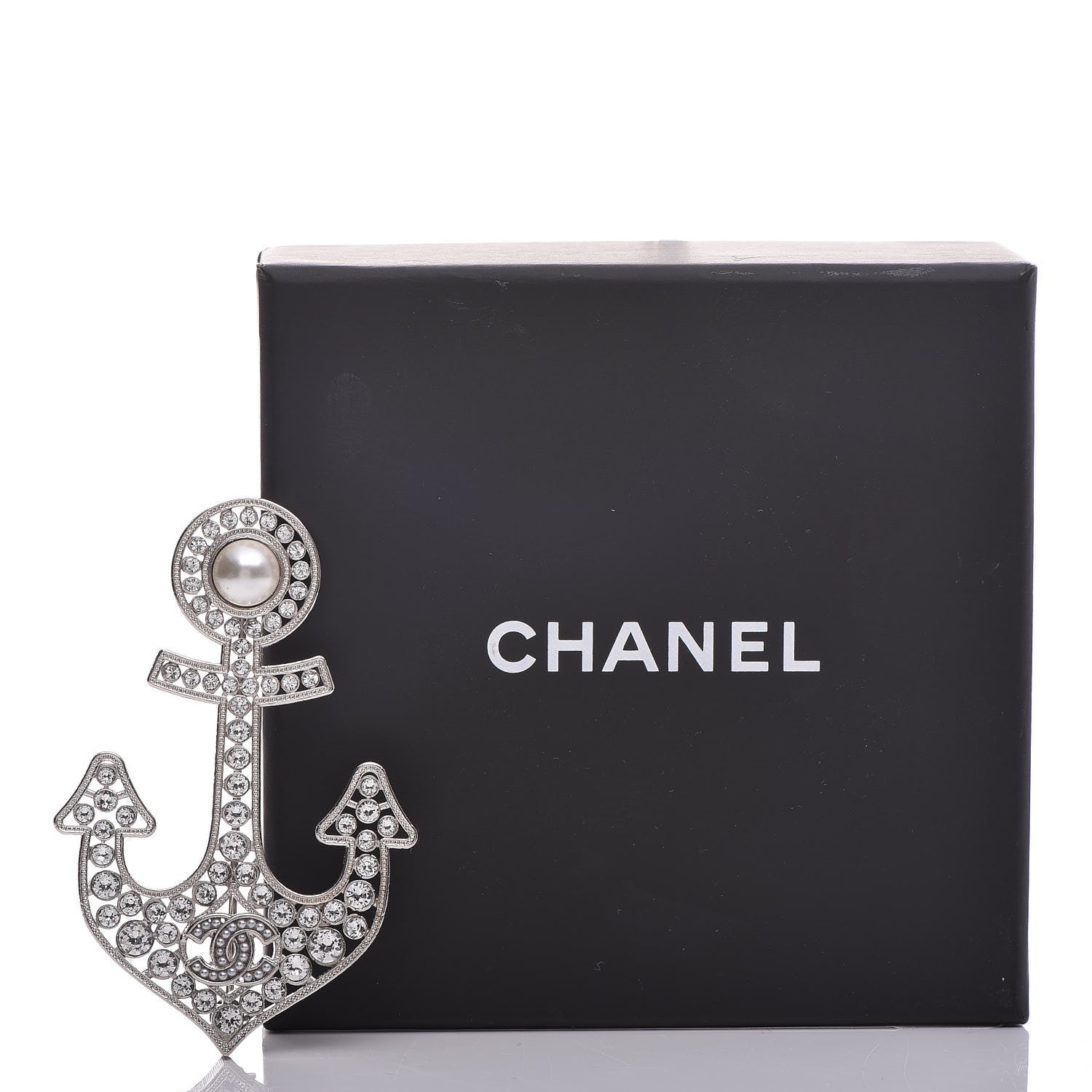 Chanel Crystal Pearl CC Anchor Brooch Silver 6 of 6