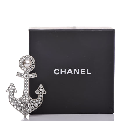 Chanel Crystal Pearl CC Anchor Brooch Silver 6 of 6