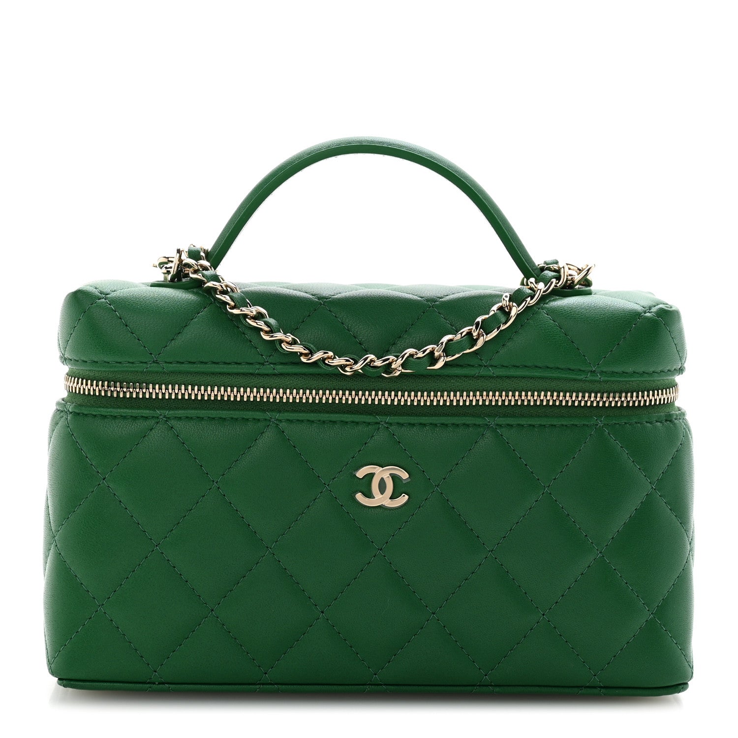 Chanel Lambskin Quilted Top Handle Slim Vanity With Chain Green 1 of 11