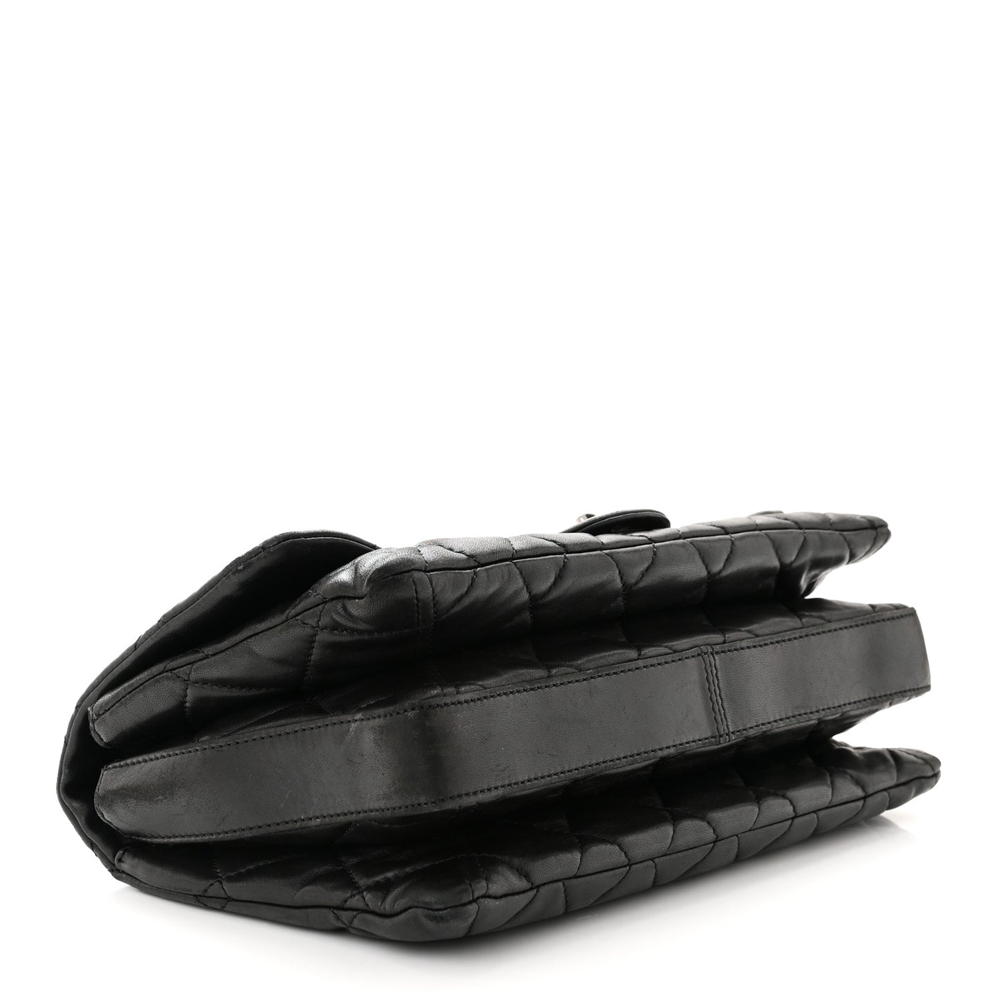 Lambskin Quilted Jumbo 3 Flap Black