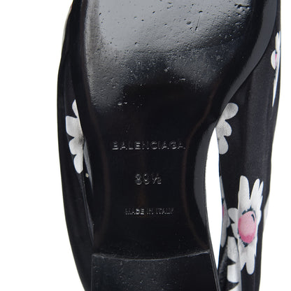 Balenciaga Satin Floral Print Knife Pointy Toe Slingback Flats 39.5 Black 7 of 9