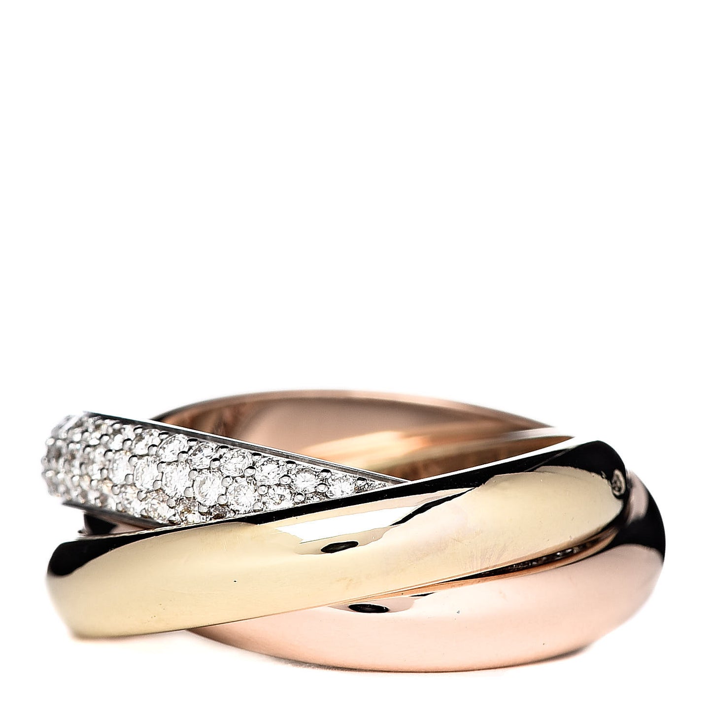 18K White Yellow Pink Gold Diamond Classic Trinity Paved Ring 53 6.25