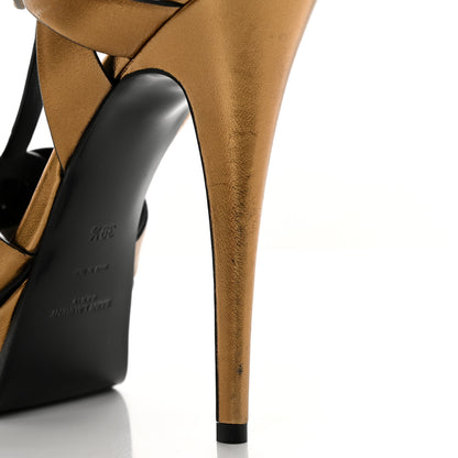 Saint Laurent Metallic Crackled Calfskin Tribute 105 Platform Sandals 39.5 Black Gold 11 of 12