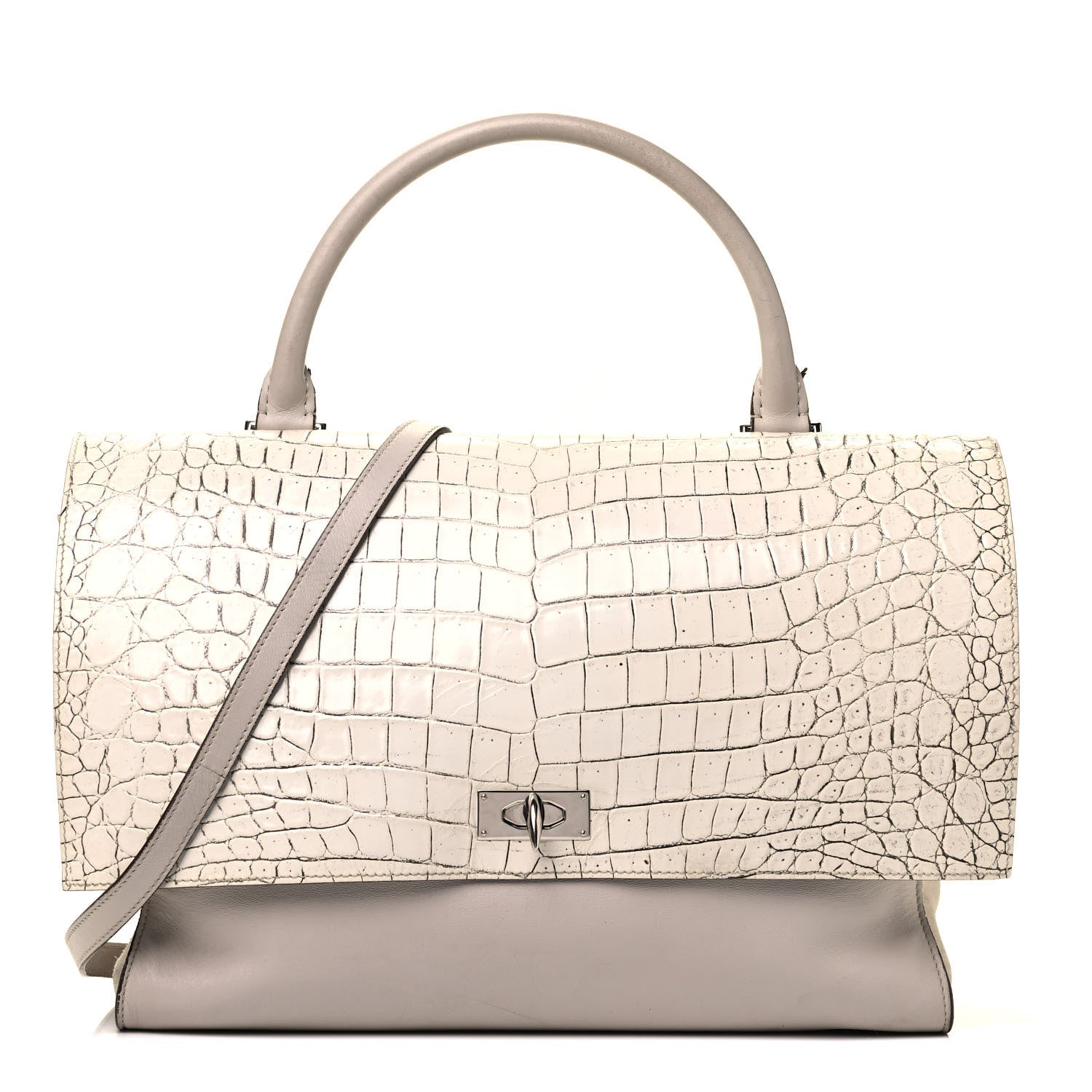 Givenchy Calfskin Crocodile Embossed Medium Shark Lock Satchel Off White 1 of 8